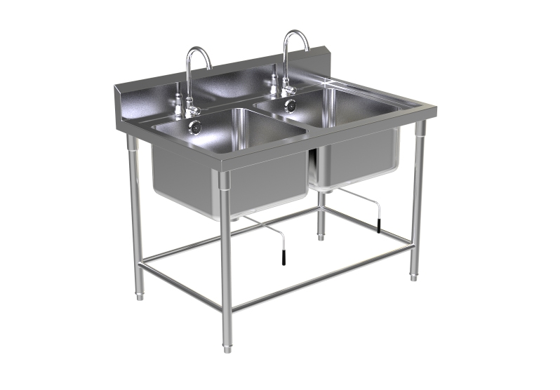 Double Sink Table W/Faucet 4