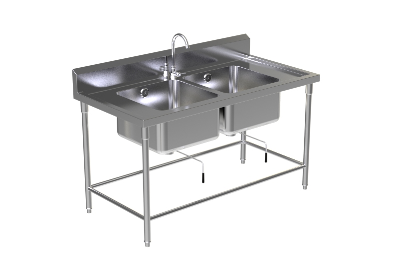 Double Sink Table W/Faucet 5