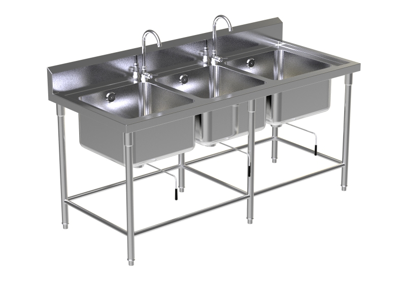Triple Sink Table W/2Faucet 4