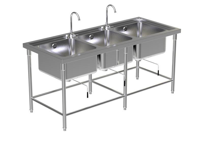 Triple Sink Table W/2Faucet 1