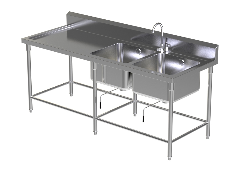 Double Sink Table W/Faucet 6