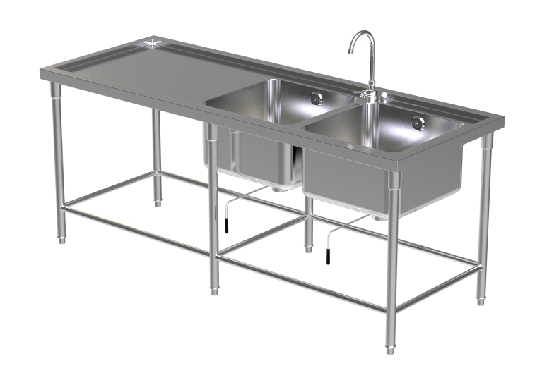 Double Sink Table W/Faucet 3