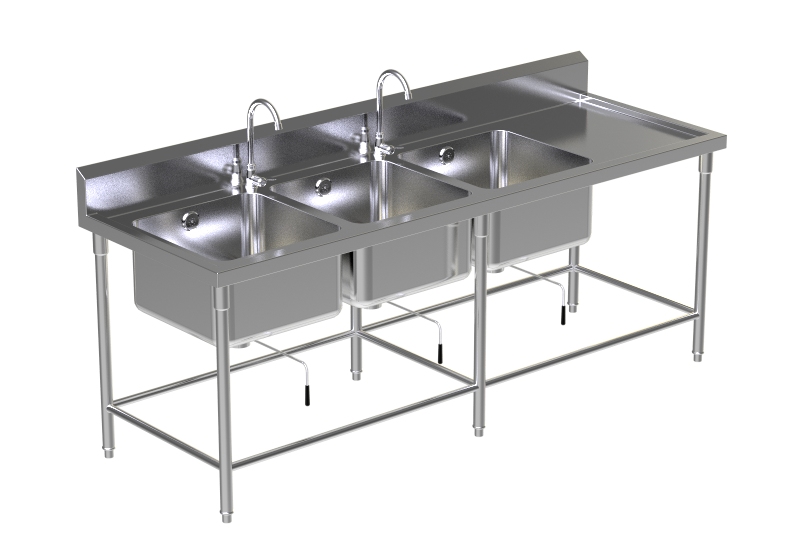 Triple Sink Table W/2Faucet 2