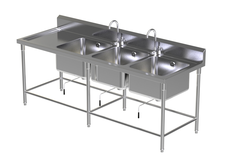 Triple Sink Table W/2Faucet 6