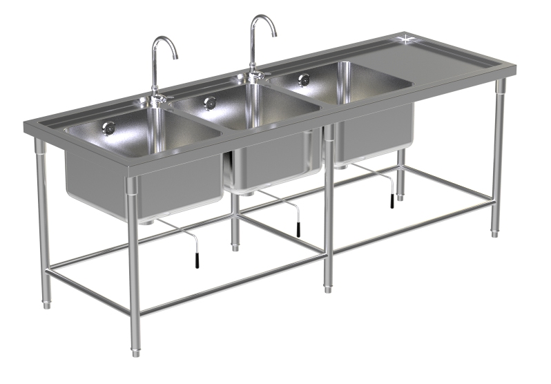 Triple Sink Table W/2Faucet 5