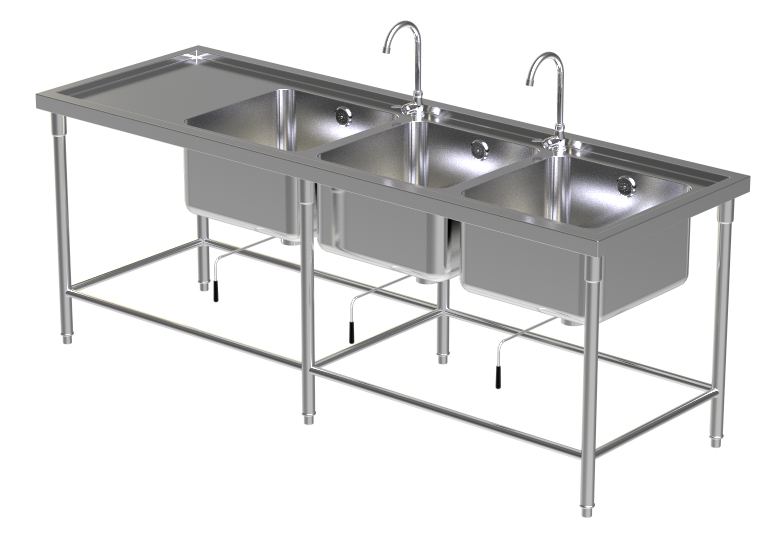 Triple Sink Table W/2Faucet 3